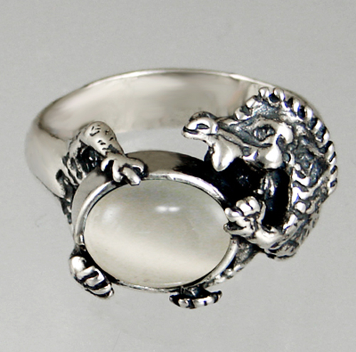 Sterling Silver Dragon Ring With White Moonstone Size 5